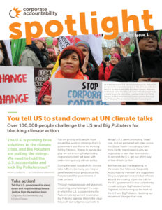 The front cover of Spotlight, Corporate Accountability’s newsletter.