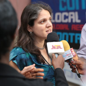 Senior Program Director Shayda Naficy speaks to the press in Lagos, Nigeria about how corporations that privatize water undermine the human right to water. CREDIT: Babawale Obayanju