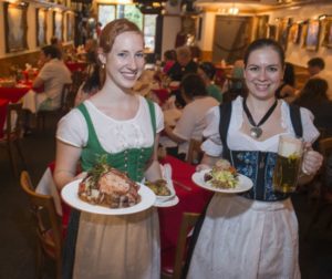 Waitresses dressed in traditional German folk dresses at Old Europe Restaurant in Washington, D.C.
