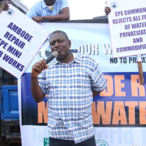 People gather at a "Our Water, Our Right" rally in Lagos.